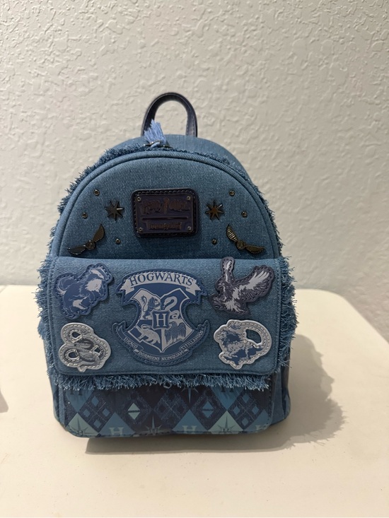 Loungefly Handbags - Lounge Fly Hogwarts Denim Mini Backpack with Patches
